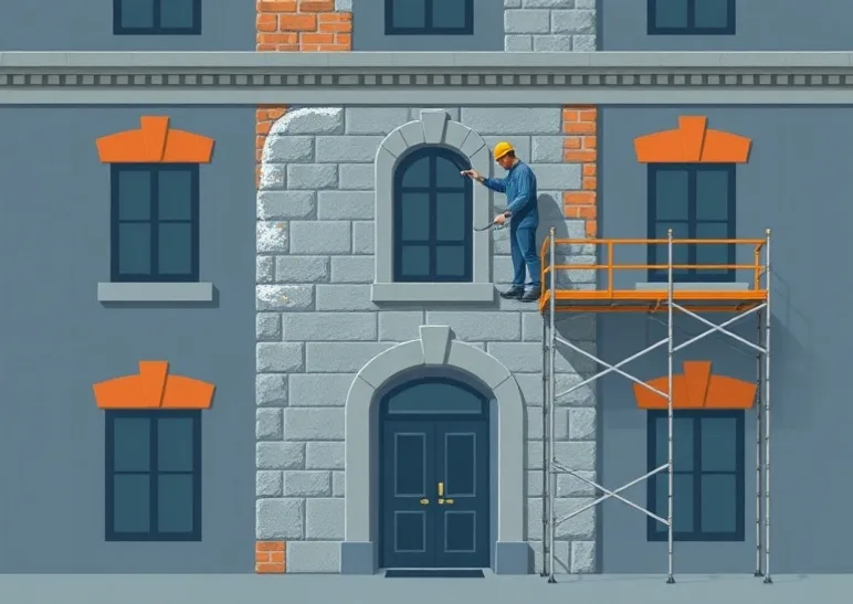 Ravalement de façade en pierre, nettoyage et application d'enduit