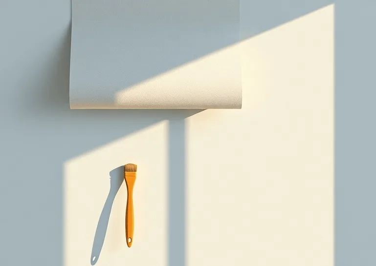 Pose de papier peint, rouleau et brosse à maroufler